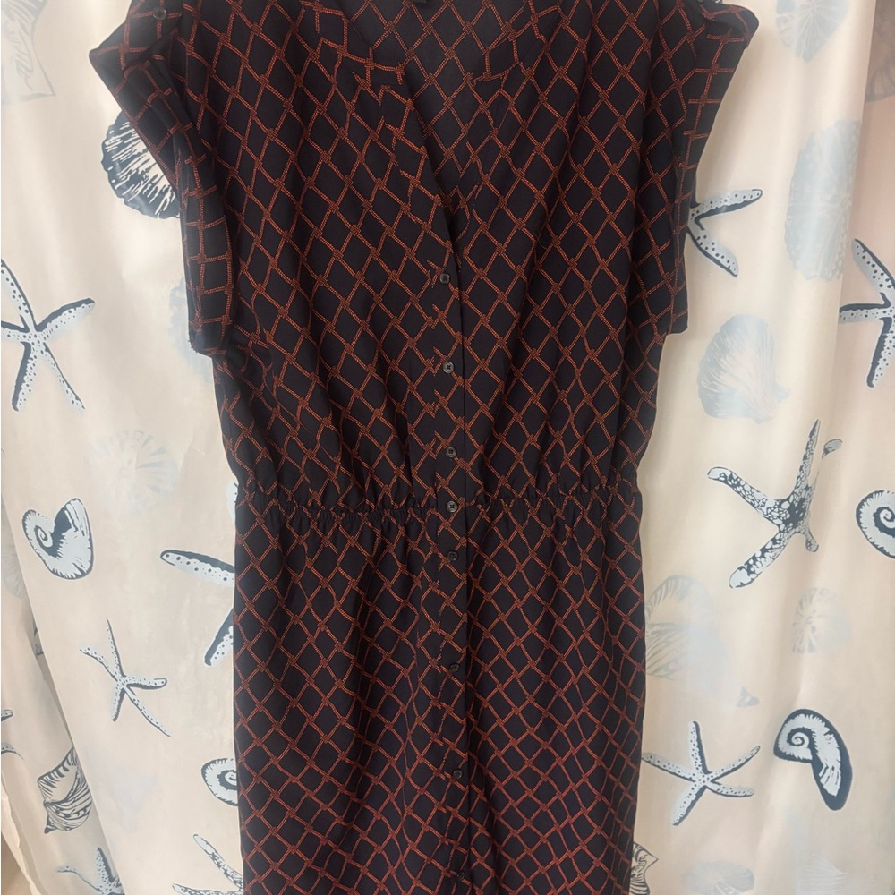 Banana Republic Navy and Rust Geometric Midi Dress